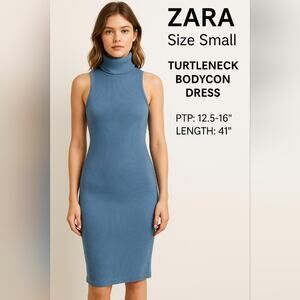 Zara Blue Turtleneck Bodycon Dress – Size Small
